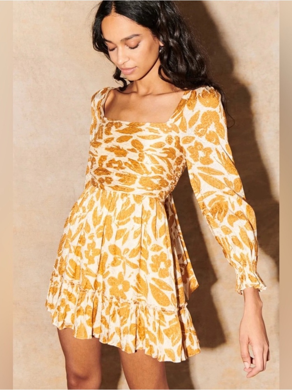 Saylor Square-Neck Floral Mini Dress